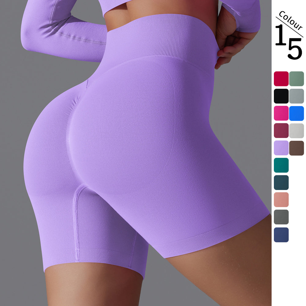 Fashion cross-border seamless pure color yoga shorts tight running fitness yoga clothes high waist butt lift peach sports pants