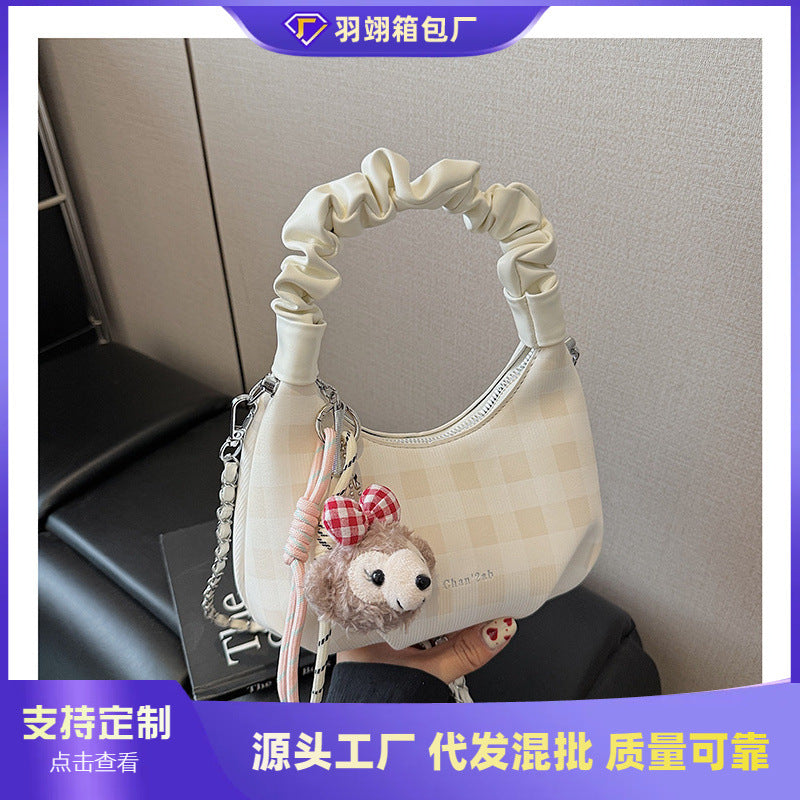 Cross-border 2025 summer new casual plaid shoulder bag female college student schoolbag portable large-capacity messenger bag