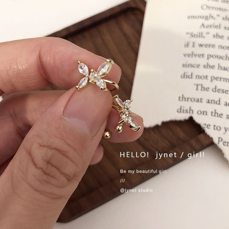 14k real gold mini exquisite zircon small butterfly ear clip without piercing 2025new arrivalpopular fairy ear clip for women