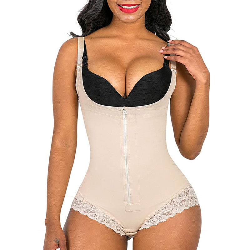 Export body shaping intimates one-piece triangle zipper corset tummy control butt lift bodysuit butt lift tummy control