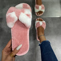 New cow print plush slippers for women - amazon cross-border casual bowknot fuzzy slippers - wholesale indoor slippers