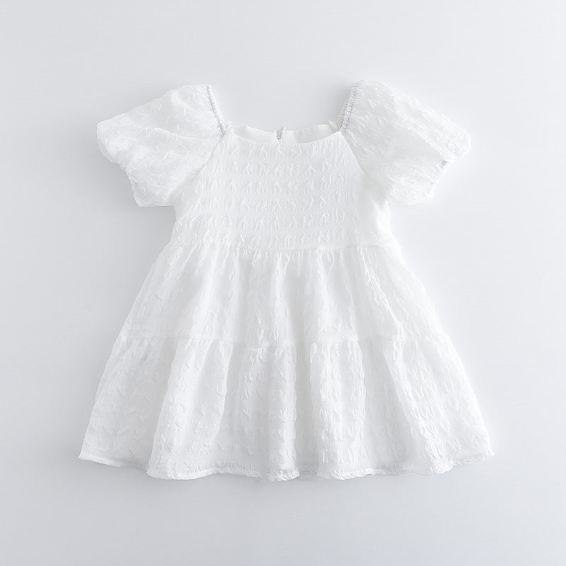 Girls' dress - european and american summer new style - round neck, short sleeve, solid color dress - fashionable loose fit plaid lady dress - export quality