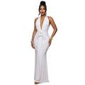C7789 cross-border  new women's halter neck deep v ruched mermaid evening dress slim fit banquet party gown