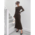 fashionautumelegancesilm round neck bell sleeves fishtail skirt ruffleslongdress