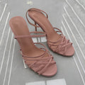 Spanish 2025 summer new women's shoes black pink thin strap decorated leather fashion casual commuter high heel sandals