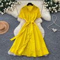 Lightly mature elegance style polo collar short-sleeved a-line dress women's summerk-style waist slimming lookelegantwork clothing skirt