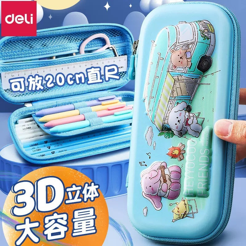 Deli EVA pencil case 3D cartoon robot large capacity pencil case girl stationery case boy girl pencil case