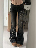 Fashionjeans women's low-waist plum blossom embroider micro-flared jeans black and gray washed silmslimming lookmoppants
