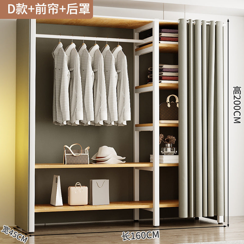 Wardrobe Home Bedroom Simple Assembly Storage Cabinet Rental Room Shelves Strong and Durable Open Wardrobe