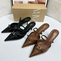Za2025autum new product shallow mouth hollow fashion high heel pointed black brown buckle style mule fashion women's sandals