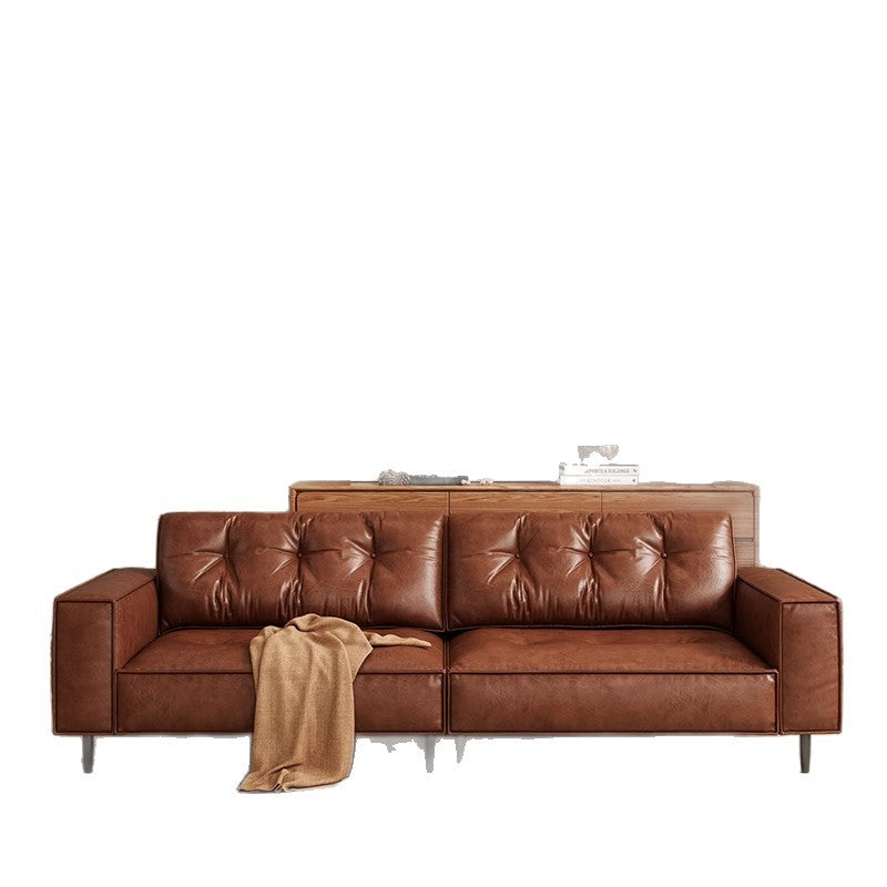 Italian normcore oil wax leather sofa medieval style small apartment living room sofa accessible luxury three or four-person row sofa