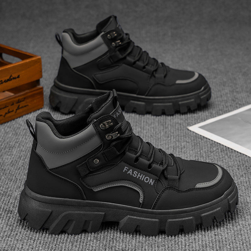 High-top men's boots - spring 2025 new collection: men's chunky sole, non-slip martin boots, outdoor wear-resistant work boots