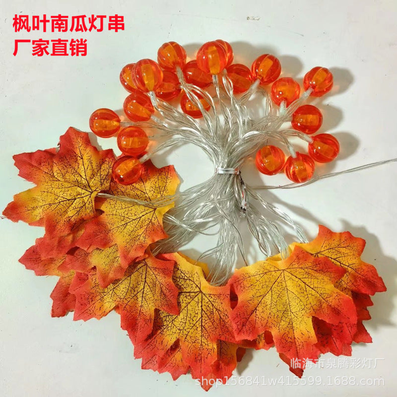 New LED Simulation Maple Leaf Pumpkin Light String Battery Box Remote Control Halloween Thanksgiving Yard Party Decoration Light