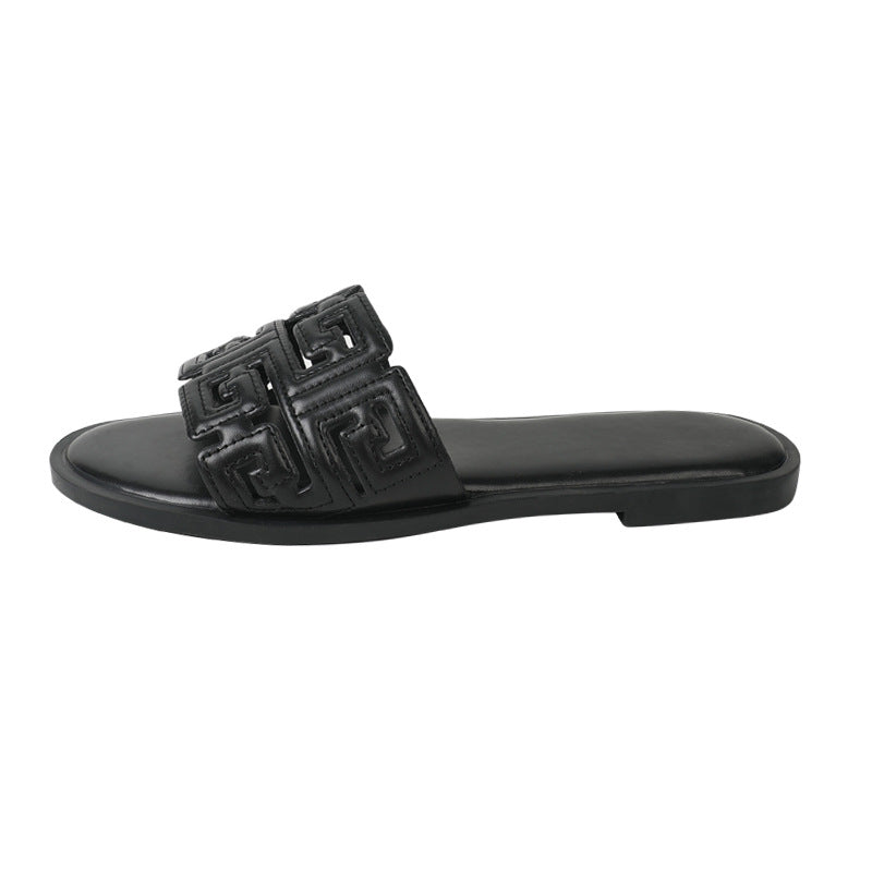 Summer women's fashion sandals - versatile slip-ons, flat heel, round toe, perfect for outdoor wear