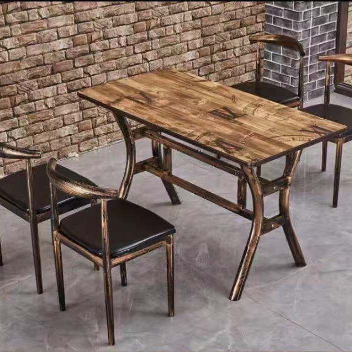Retro dining table and chairs, hotel canteen, restaurant table, noodle shop, snack bar, barbecue hot pot restaurant, fast food table and chair combination
