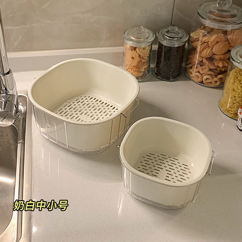 Double-layer new arrival drain vegetable basket fruit plate fruit living room plastic vegetable basket basket for home kitchen thickened