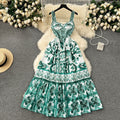Ethnic style waist slimming lookelegant suspender dress summer women's clothing classy sense printing beautiful a-line long skirt