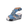 Plus size wedge heel denim peep-toe sandals -  new fashion, comfortable, versatile, rhinestone high heels for export