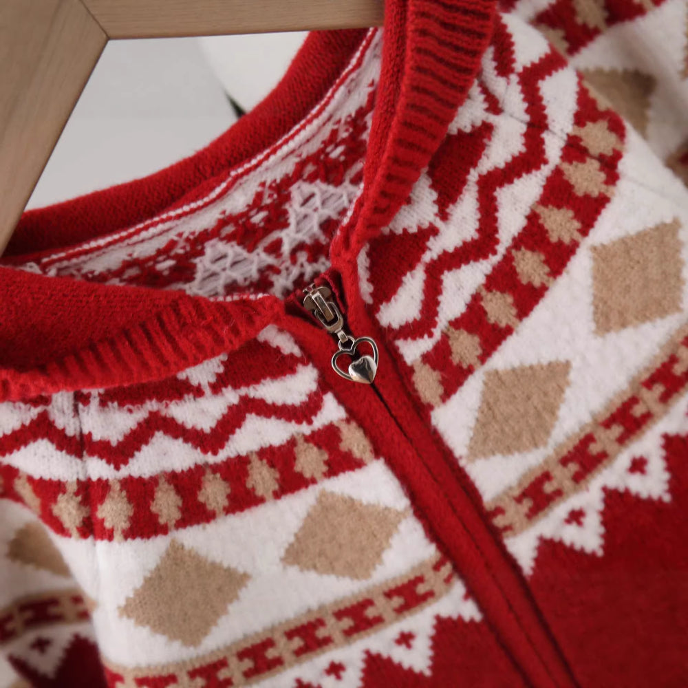 Kidssweater fair island sweater christmas wear sweateroutwear women's fall and winterloose lazy cardigan hooded suit