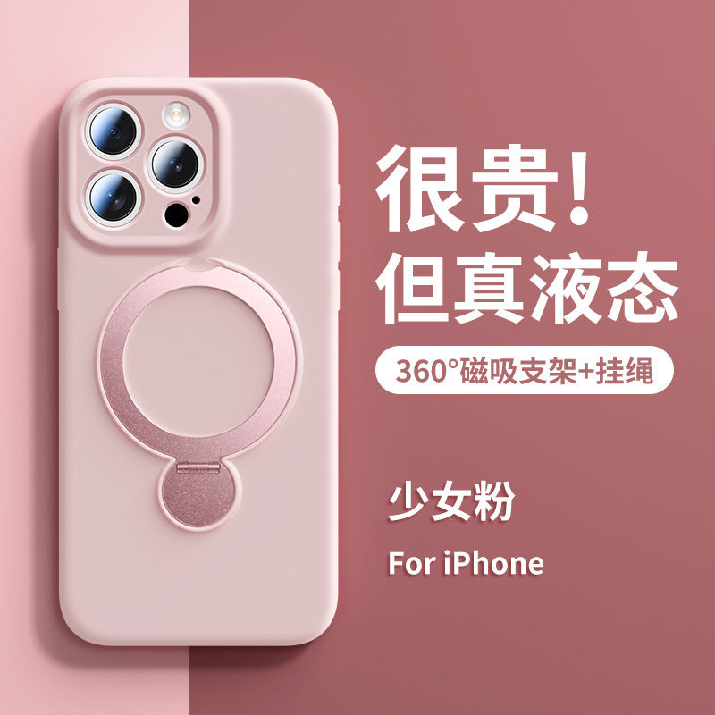 Liquid silicone suitable for apple 17promax mobile phone case all-inclusive rotating magnetic holder iphone15 protective cover