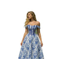 Amazon blue floral print off-the-shoulder dress - women's  summer new arrival - slim fit, figure-flattering dress