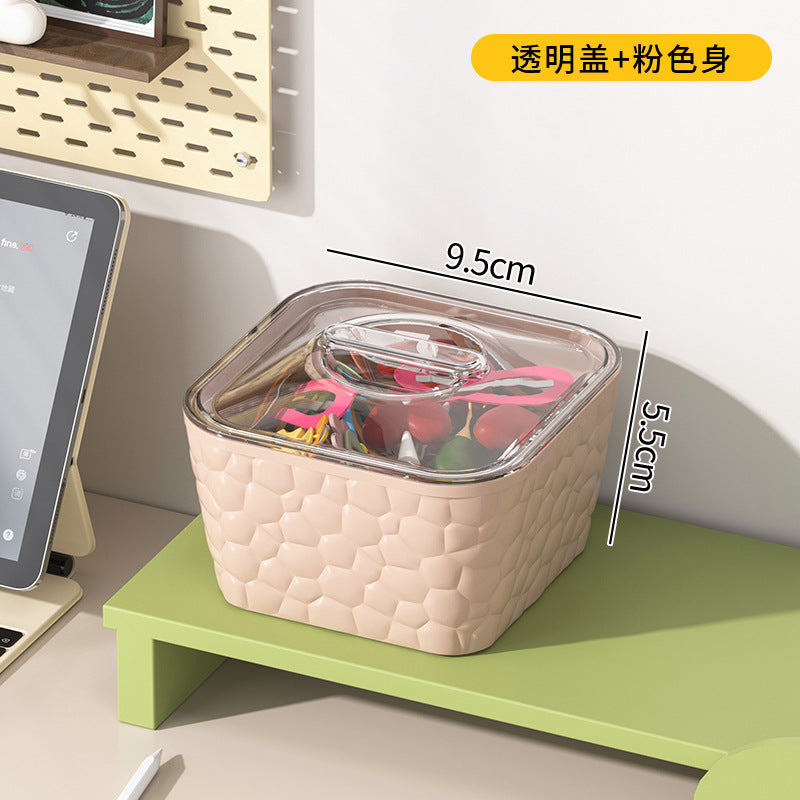 Cream desktop storage box, hair accessories, hand jewelry box, large capacity, covered hair band, hairband, hairpin, jewelry, transparent storage box.