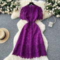 High-end hollow-out crochet lace dress - women's french style, slimming, elegant, short sleeve maxi dress - summer 2025 collection