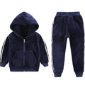 Boys' double-sided fleece-lined thickened gold velvet set, mid-to-large children's zip-up cardigan, sporty casual winter two-piece outfit