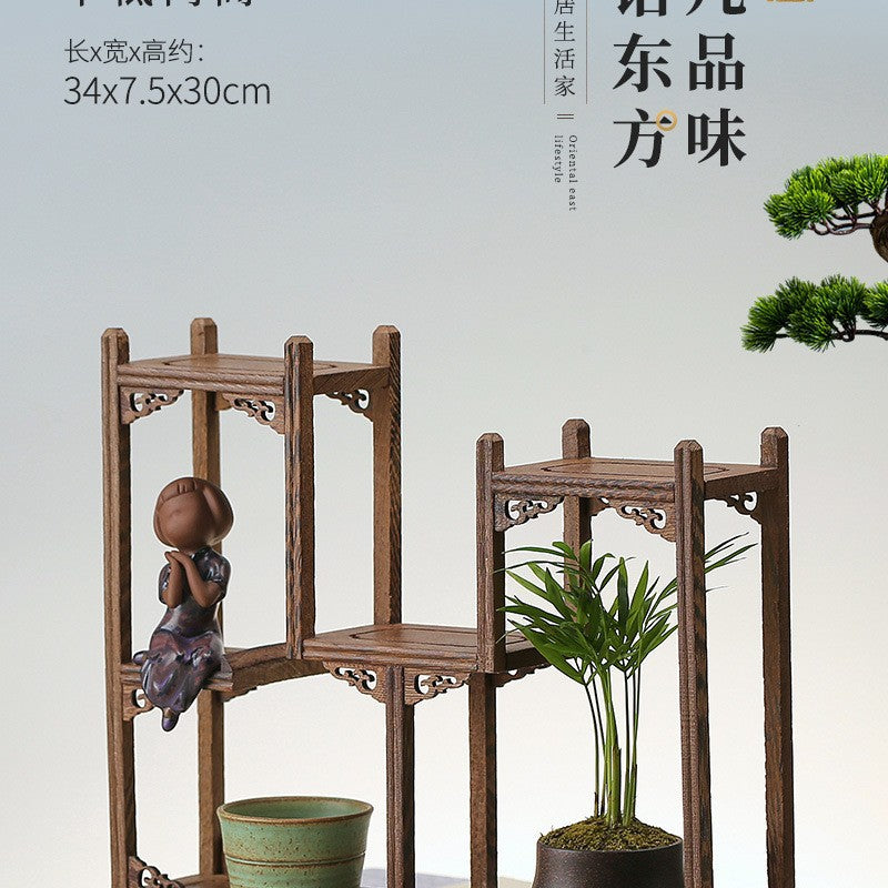 Solid wood teacup rack Chinese Bogu rack storage box table rack Pu'er teapot stove tea set accessories