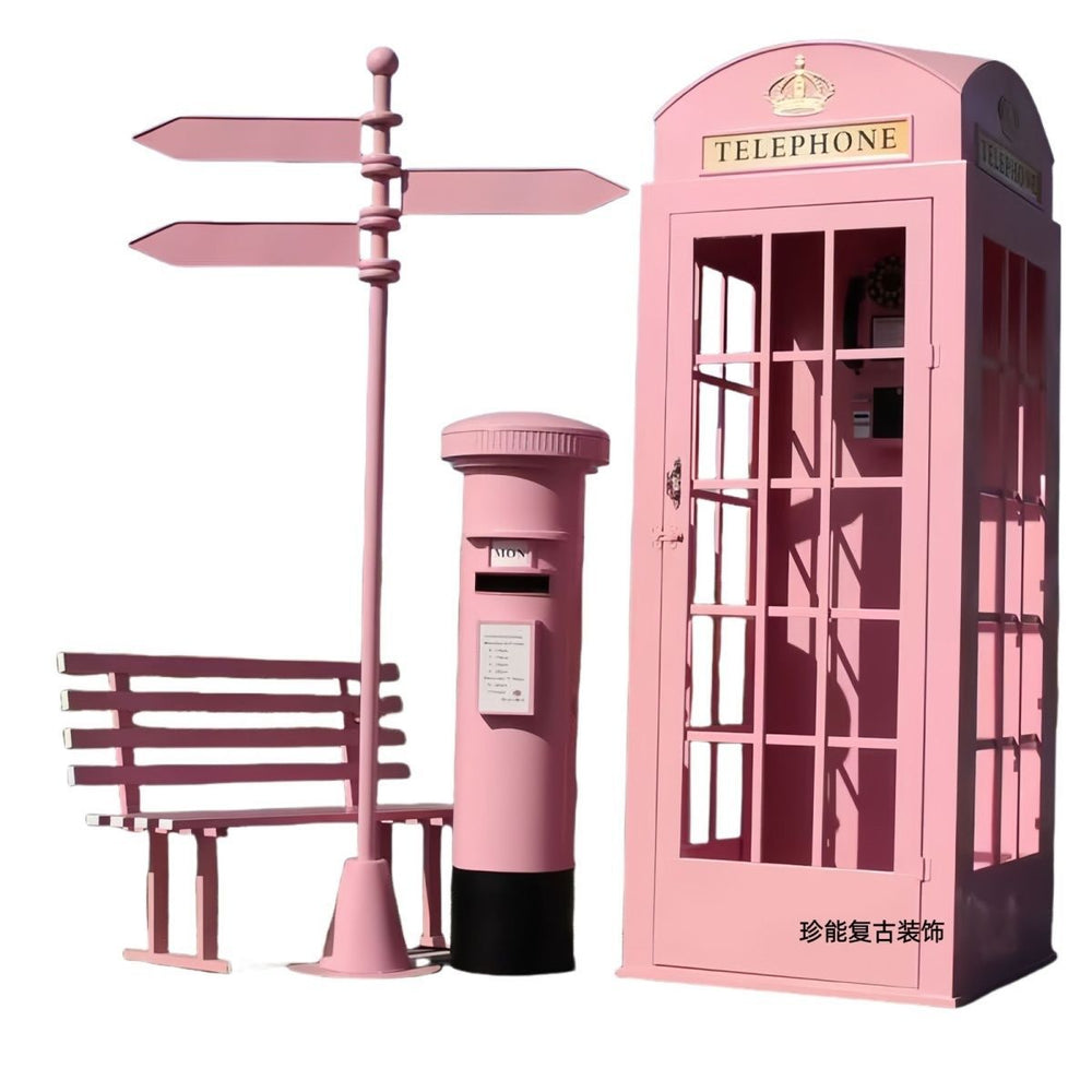 Retro iron telephone booth mailbox street sign bench popular store decoration floor-standing ornaments photography props model