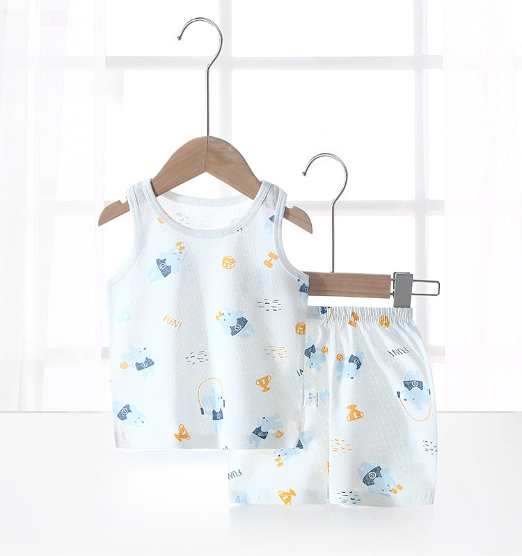 Baby tank top set - summer lightweight pure cotton sleeveless loungewear shorts - unisex kids' pajamas & summer outfit