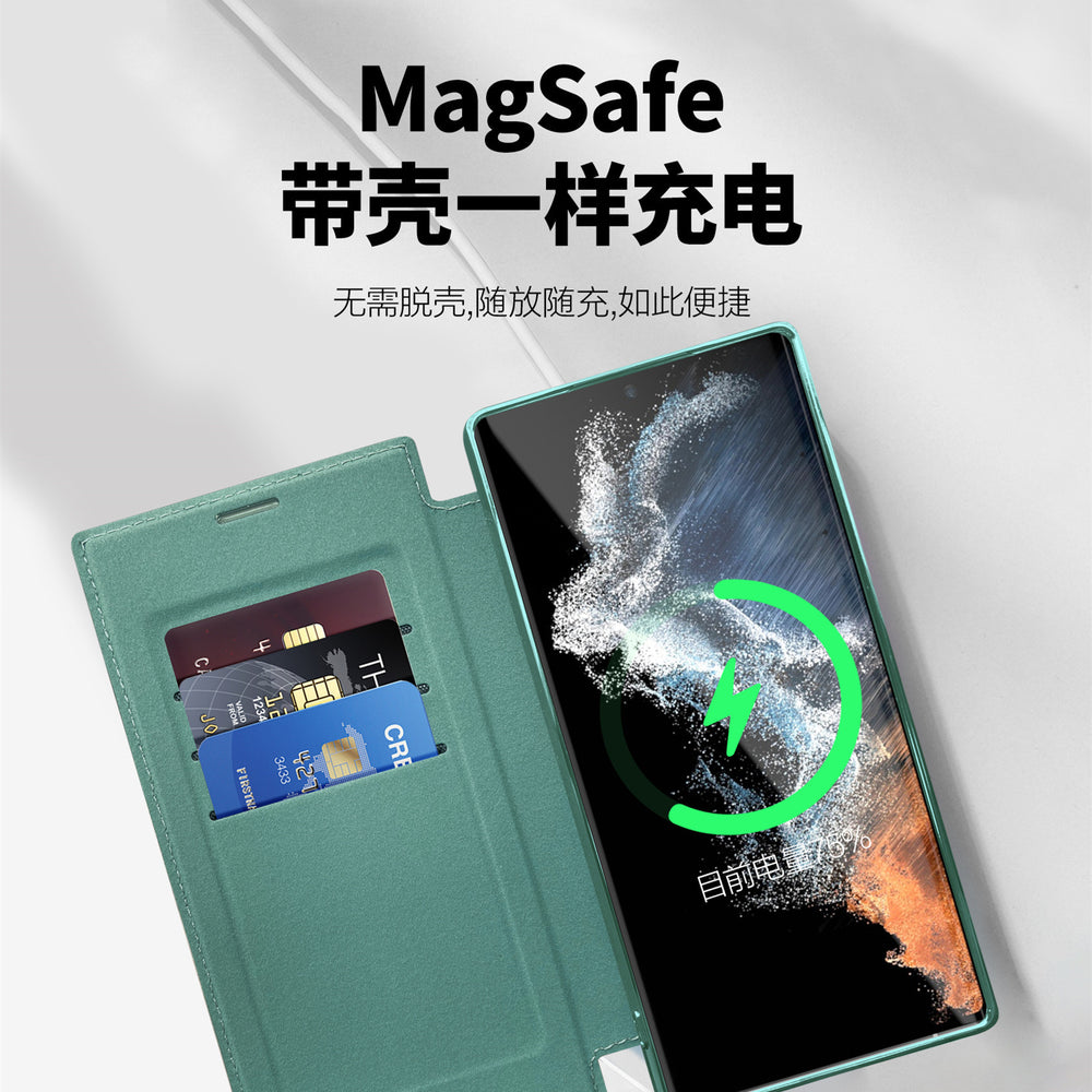 Suitable for samsung s26ultra electroplated magnetic flip leather case s25plus mobile phone case a57 card lens film case