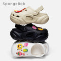Spongebob squarepants thick sole stomp on shit feeling crocs women's summernew arrivaloutwearnon-slip deodorizing filtertoe heightening beach shoes