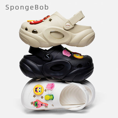 Spongebob squarepants thick sole stomp on shit feeling crocs women's summernew arrivaloutwearnon-slip deodorizing filtertoe heightening beach shoes