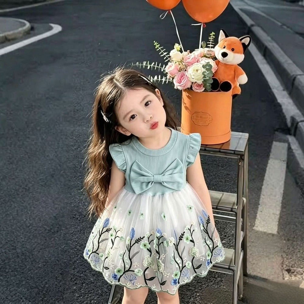 Girls' summer dress  new style chic children's heavily embroidered butterfly princess dress baby formal dress lightweight