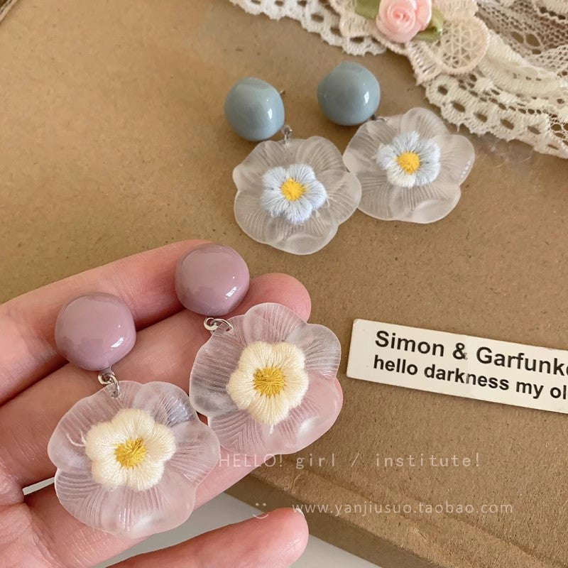 Luxury transparent floral earrings for women - unique, slimming, and statement-making round face earrings - fresh summer studs