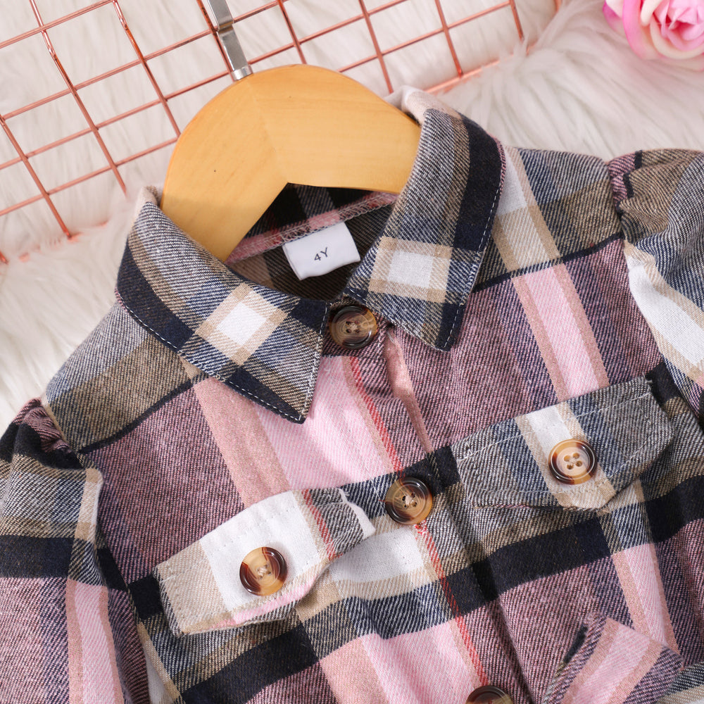 Girls' plaid long-sleeve belted dress with hood (toddler/kids)