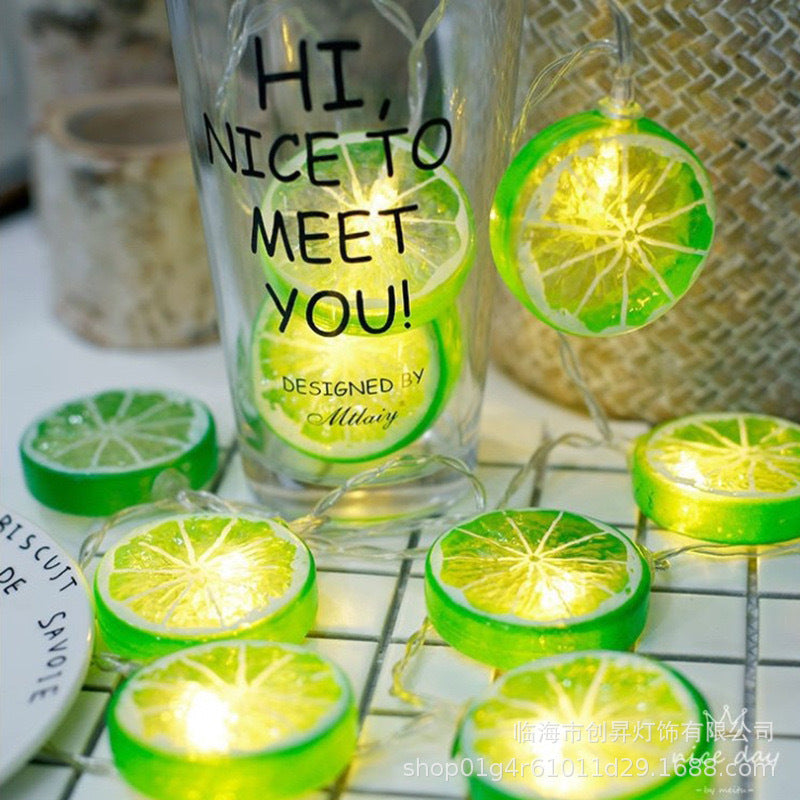 LED lemon slice light string, indoor decoration light string, night market camping atmosphere light, fruit battery box, colorful lights