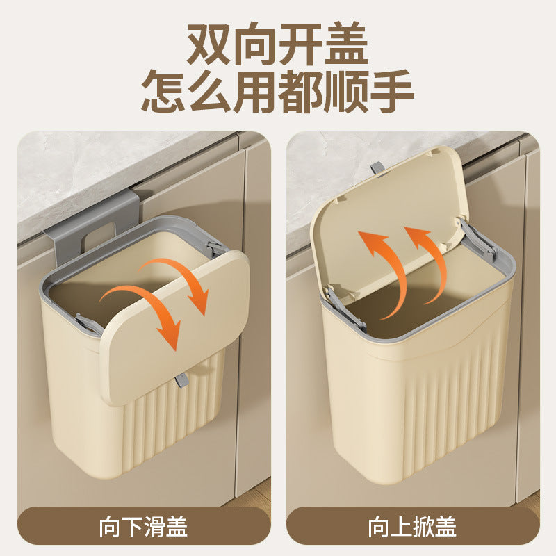 Kitchen hanging trash can for home cabinet wall hanging storage bucket plastic toilet bathroom trash can with lid wholesale