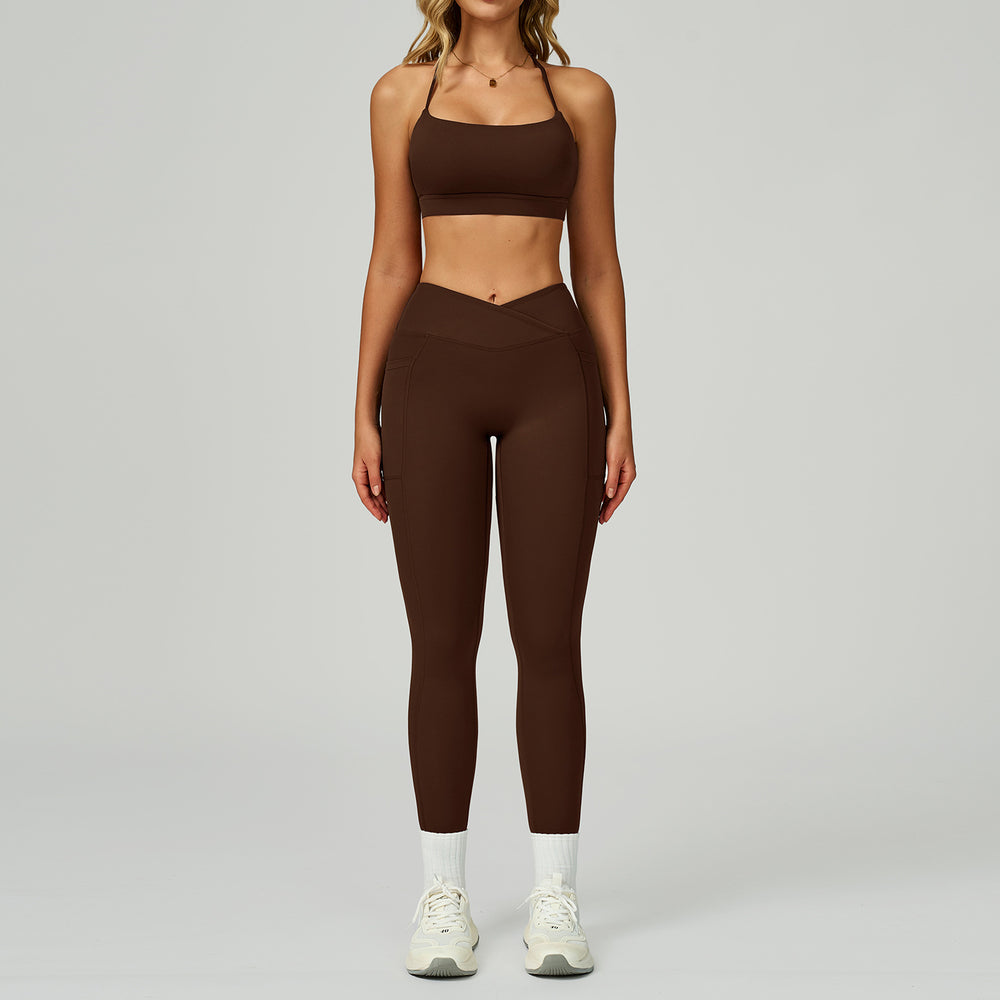 nude yoga suit cut out beautiful back yoga suit women's high waist belly wrap tight running fitness suit 2030