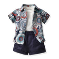 Boys' summer short-sleeve floral shirt kids' set white t-shirt shorts casual three-piece outfit - foreign trade beach style
