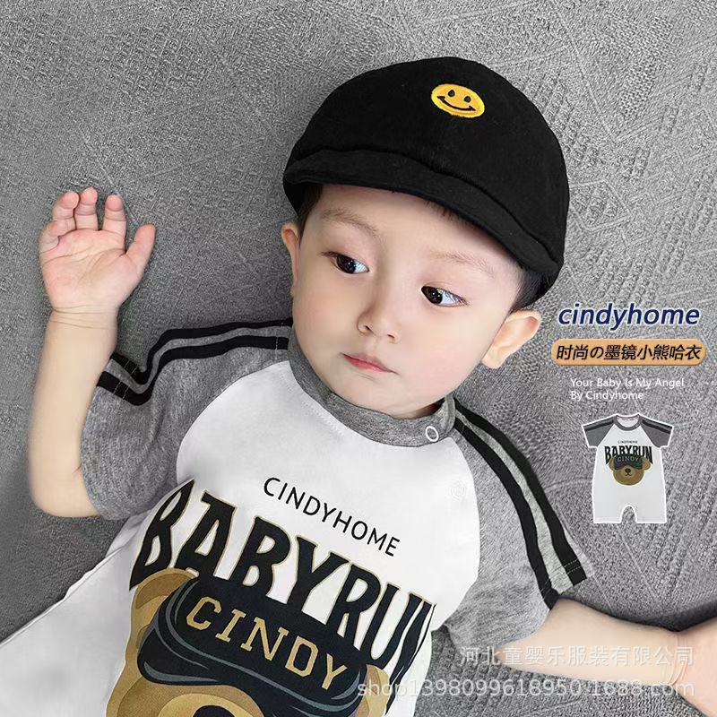 Summer short-sleeve romper for baby boys - newborn infant summer outfit, baseball style, trendy first birthday clothes for baby boys