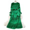 Miura pleated dress women's  autumn tie-waist ruffle trim patchwork tassel pleated elegant maxi dress