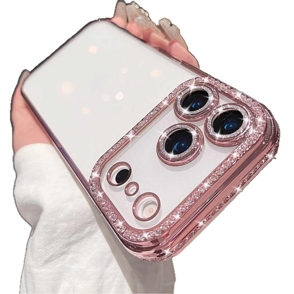 Suitable for apple 17 transparent mobile phone case 16 glitter lens film rhinestone frame iphone 15 soft case protective cover 11