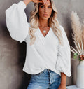 fall/winter new arrivals: 's latest european and american fashion women's loose v-neck knit top with lantern sleeves
