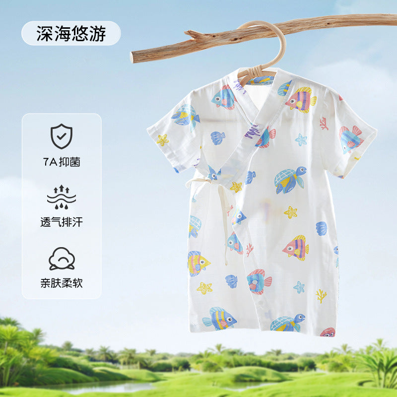 Baby summer romper bamboo cotton newborn unisex lightweight bodysuit air conditioning short sleeve crawling suit
