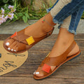 European and american plus size criss-cross strap flat sandals - women's retro color block wide band open toe beach sandals