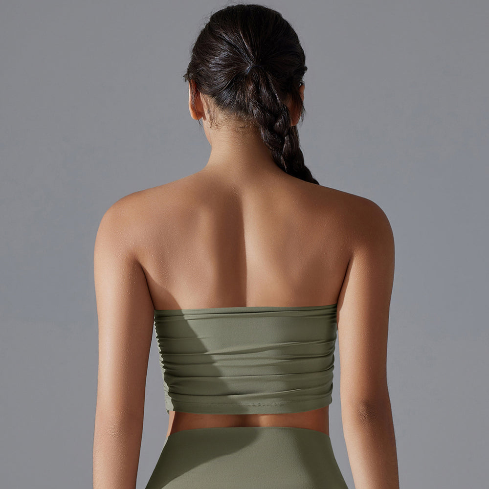 New women's one-piece bandeau sports bra - ruched, anti-exposure, seamless, perfect for running, fitness, and yoga