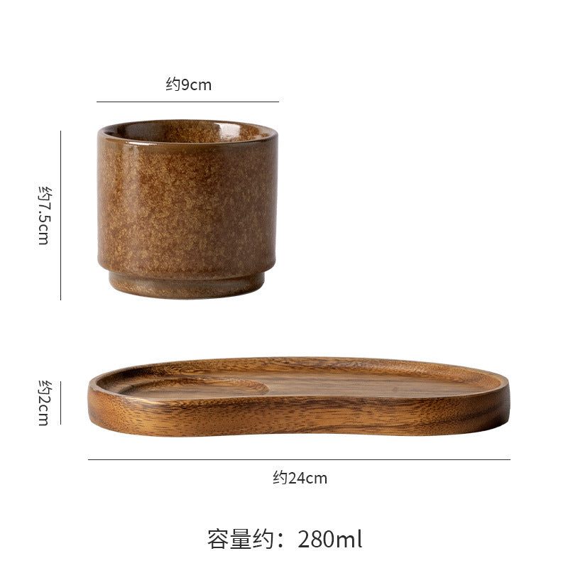Japanese retro rustic pottery coffee cup afternoon tea latte high-end ceramic kiln-change cup latte art cup drawstring cup water cup
