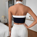 Aliexpress women's summer new arrivals: halter tank top - summer new black and white color block design halter top